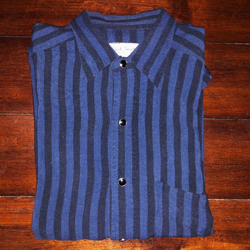 PAUL SMITH Blue & Black Striped Dress Shirt / MID 80s